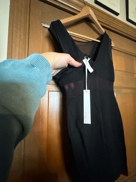 Fable Mesh Inset Sheer V-Neck Bodycon Mini Dress - Picture 6 of 8